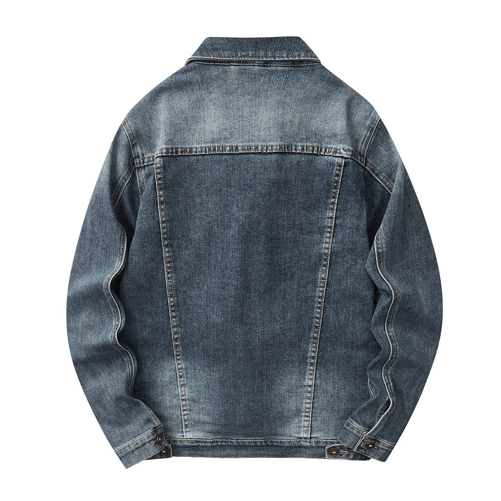Denim Jacket & Jeans High-Street Trend Retro Casual Matching Distressed Denim Trucker Jacket and Slim-Fit Pants Outfit (jacket and jeans must be purchased separately.)
