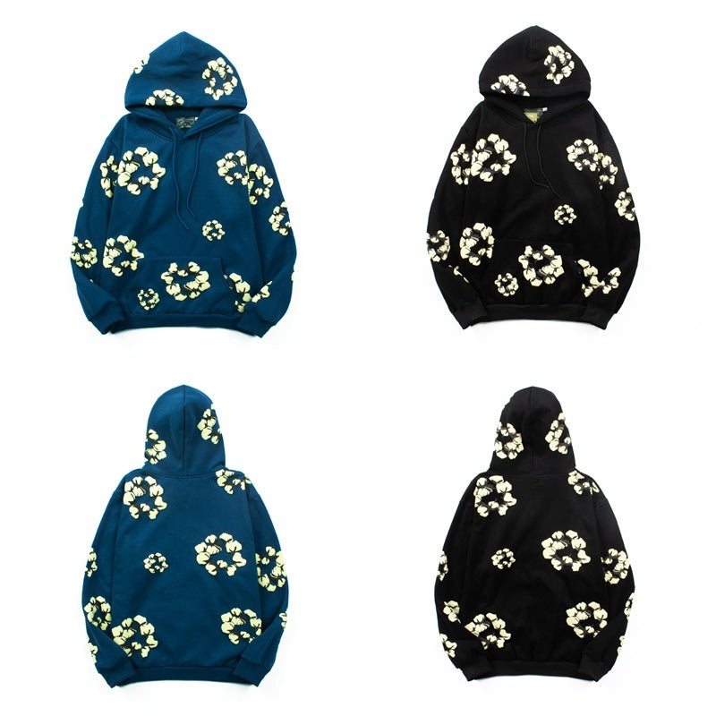 Denim Tears Hoodie Y2K All-Over Cream Floral Puff Printed Oversized Streetwear Hoodie