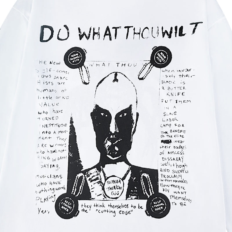 ERD Long sleeved shirt  Vintage Sketch Graphic Long Sleeve Shirt Front Text Demon Back Design