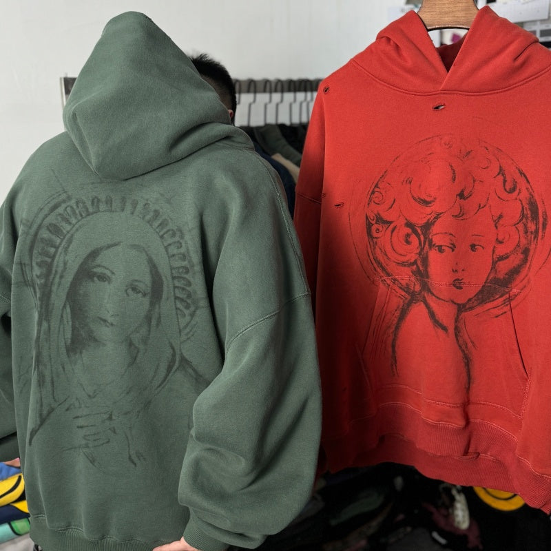 Unisex Vintage Hoodie Saint Michael "Cherub" American Vintage-Style Washed/Distressed Hoodie