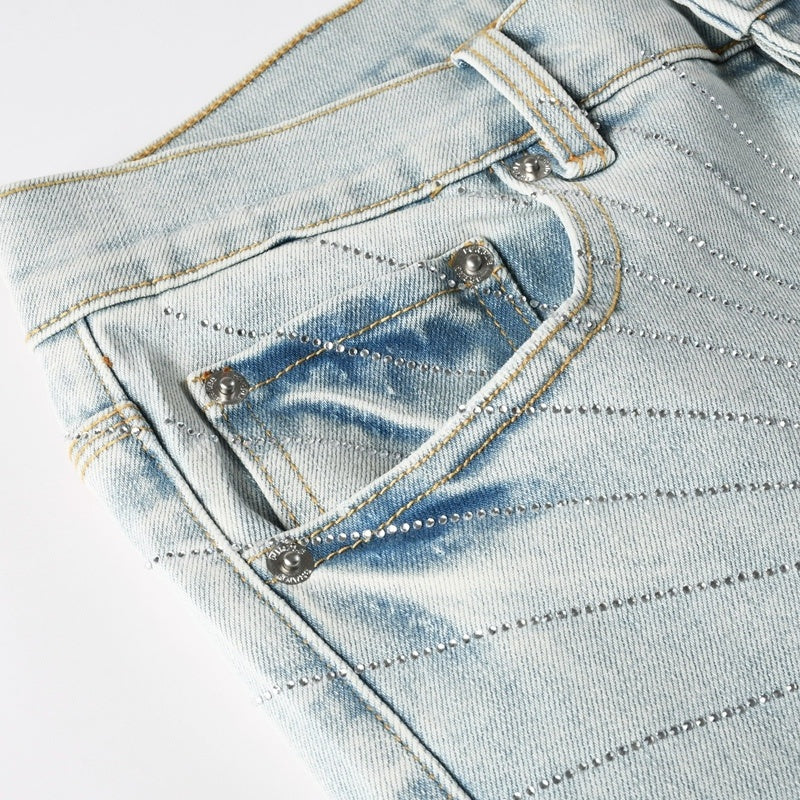 Purple brand Jeans High-quality pure cotton streetwear trousers Rhinestone
