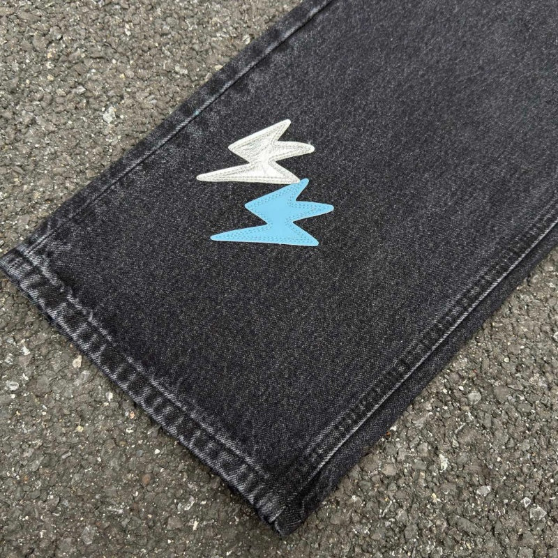 Lightning Pattern Jeans High-quality high-street pure cotton trousers