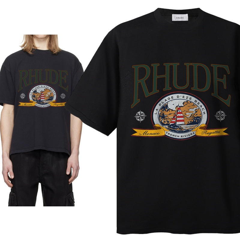 RHUDE T Shirts Distressed Rhude Emblem Print