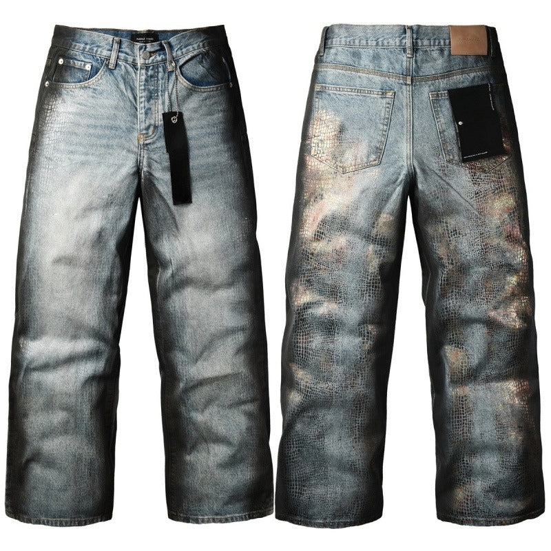 Purple brand Jeans High-quality pure cotton streetwear trousers Oiled finish with a faux snakeskin pattern