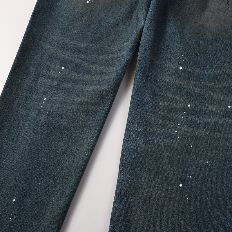 Purple brand Jeans High-quality pure cotton streetwear trousers Glossy ink-splatter finish