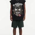 BIG FACE Drop-Shoulder Tank Top High-street vintage style featuring a small neckline, white-ink digital direct-to-garment (DTG) printing, and a heavy-duty, distressed wash finish; crafted from 260g double-yarn plain-knit fabric.