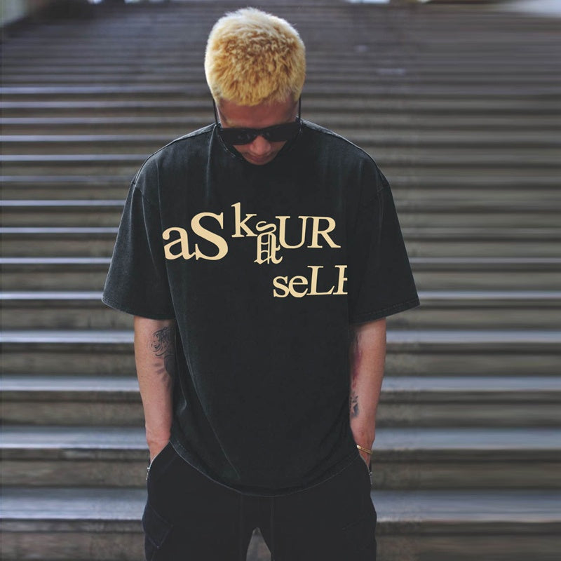 Mens T-shirt Vintage American-style Streetwear-style "Kanye" puff print