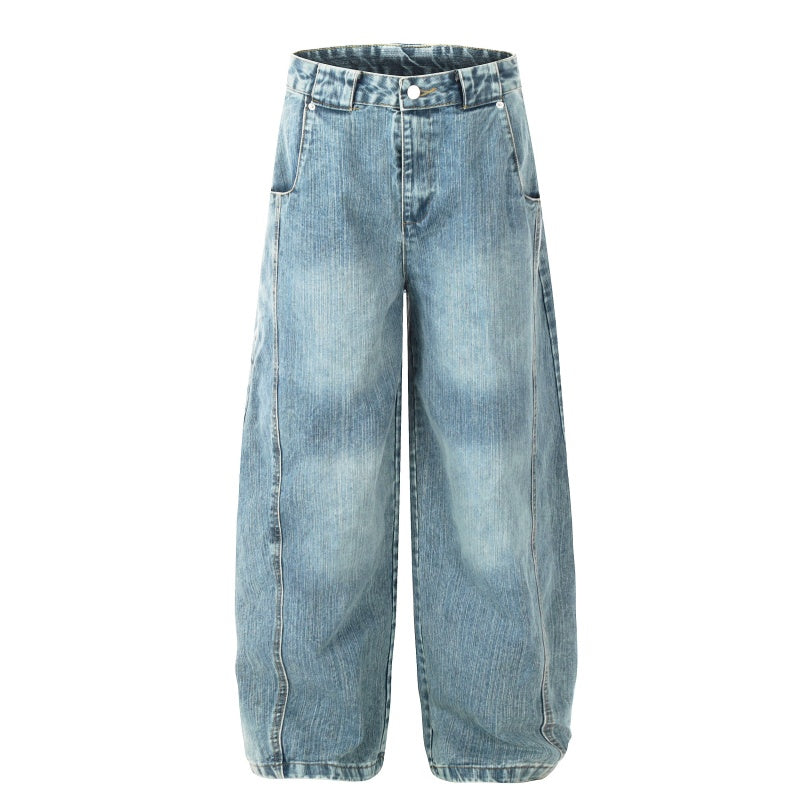 American-style streetwear harem pants Vintage Faded Wide Leg Denim