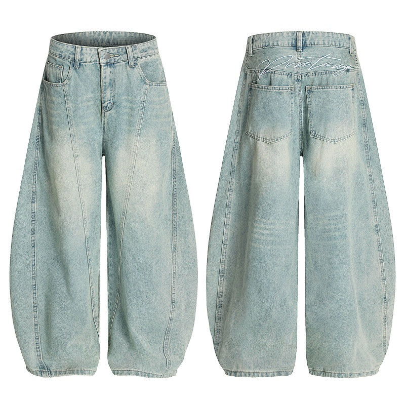 American-style streetwear harem pants Curved Seam Wide Leg Denim