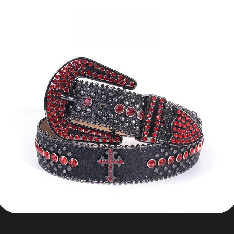 Hip-hop punk rhinestone belt crocodile pattern cross accessories