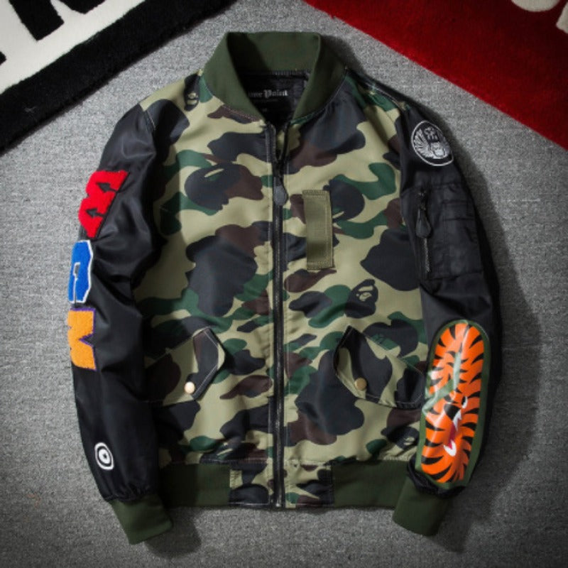 Mens Bomber Jacket MA-1 Winter Thickness available cotton-padded jacket shark pilot couple autumn and winter embroidery camouflage