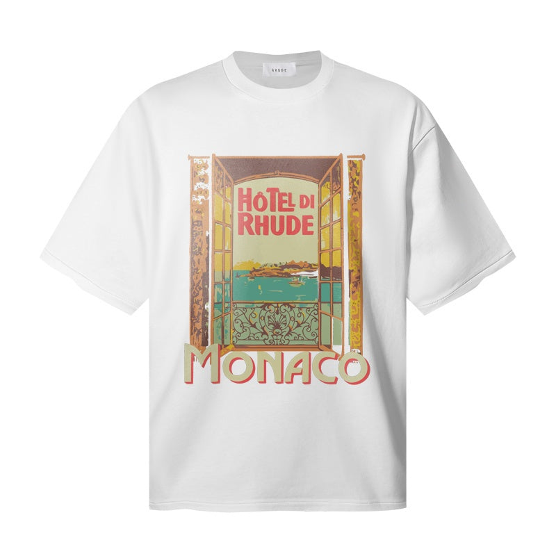 RHUDE T Shirts Vintage Monaco Coastal Artwork