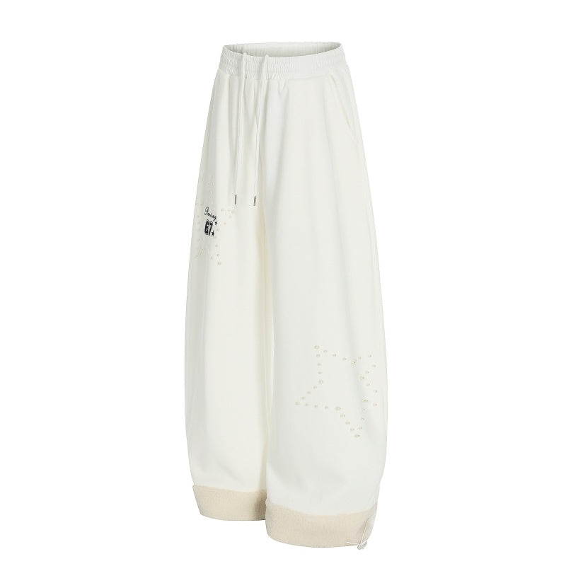 American-style streetwear harem pants Fleece-lined and thickened Drawstring Elastic Waist Relaxed Cut