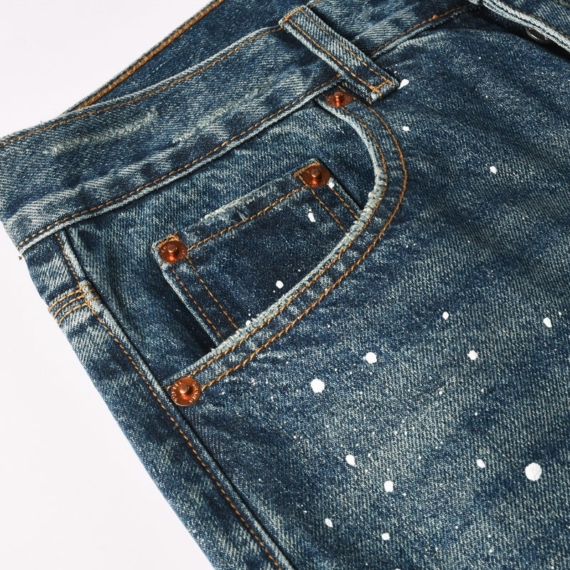Purple brand Jeans High-quality pure cotton streetwear trousers Rhinestone-embellished loose straight-leg trousers