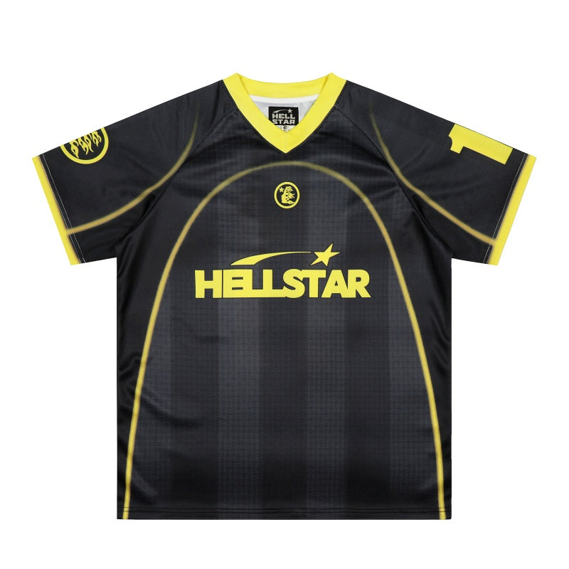 Vintage-style American T-shirt High Contrast Black And Lime Soccer Jersey Print