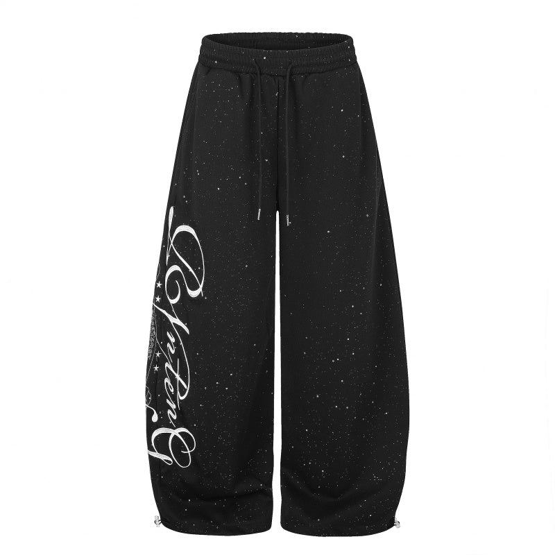 American-style streetwear harem pants Sparkle Cursive Script Balloon Trousers