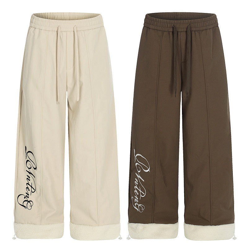 American-style streetwear harem pants Fleece-lined and thickened Sherpa Fleece Cuffed Hem Trousers