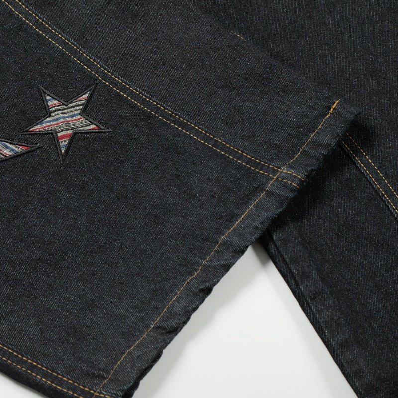 American-style streetwear harem pants Multi Star Patchwork Relaxed Barrel Silhouette Denims