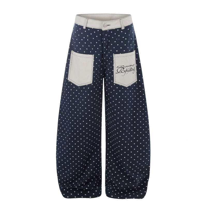 American-style streetwear harem pants Dotted Contrast Pocket Script Print Casual Pants