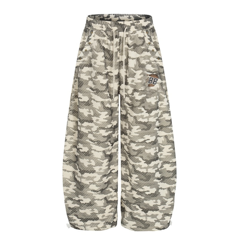 American-style streetwear harem pants Textured Camo Number Patch Baggy Pants