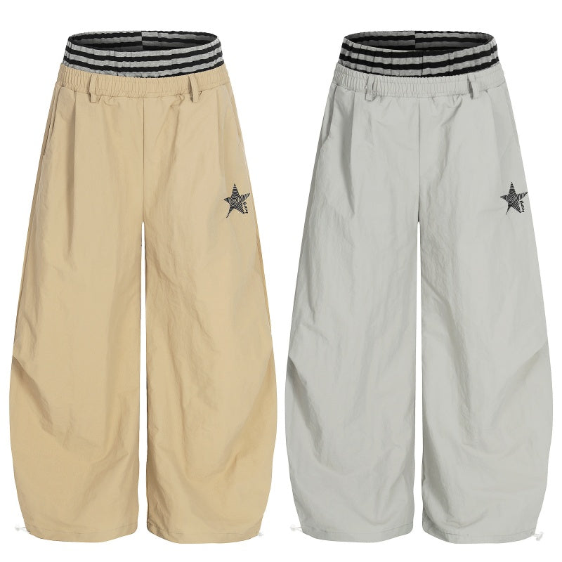 American-style streetwear harem pants Lightweight Crinkle Fabric Relaxed Wide Cut Apparel