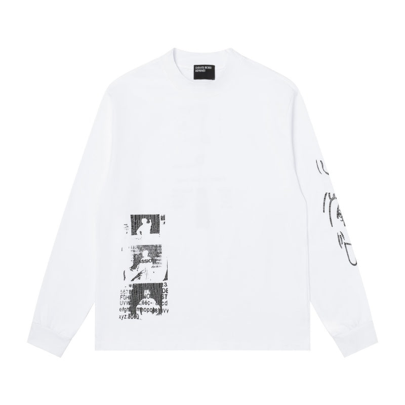 ERD Long sleeved shirt Loose Fit Long Tee Patch Portrait Print Sleeve & Back Distressed Art Design