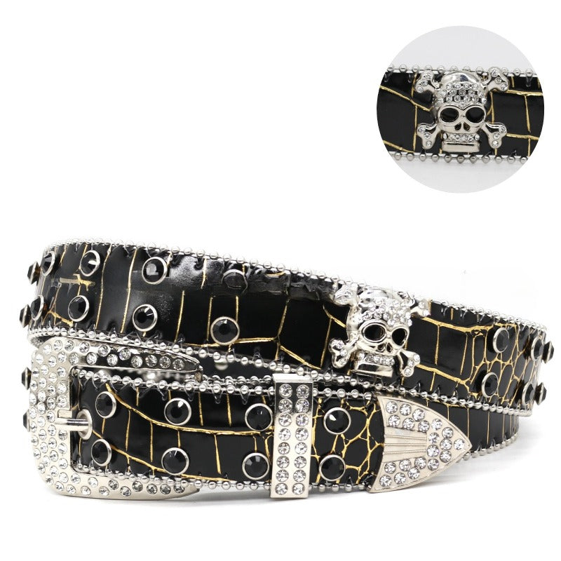 Hip-hop punk rhinestone belt skull punk style