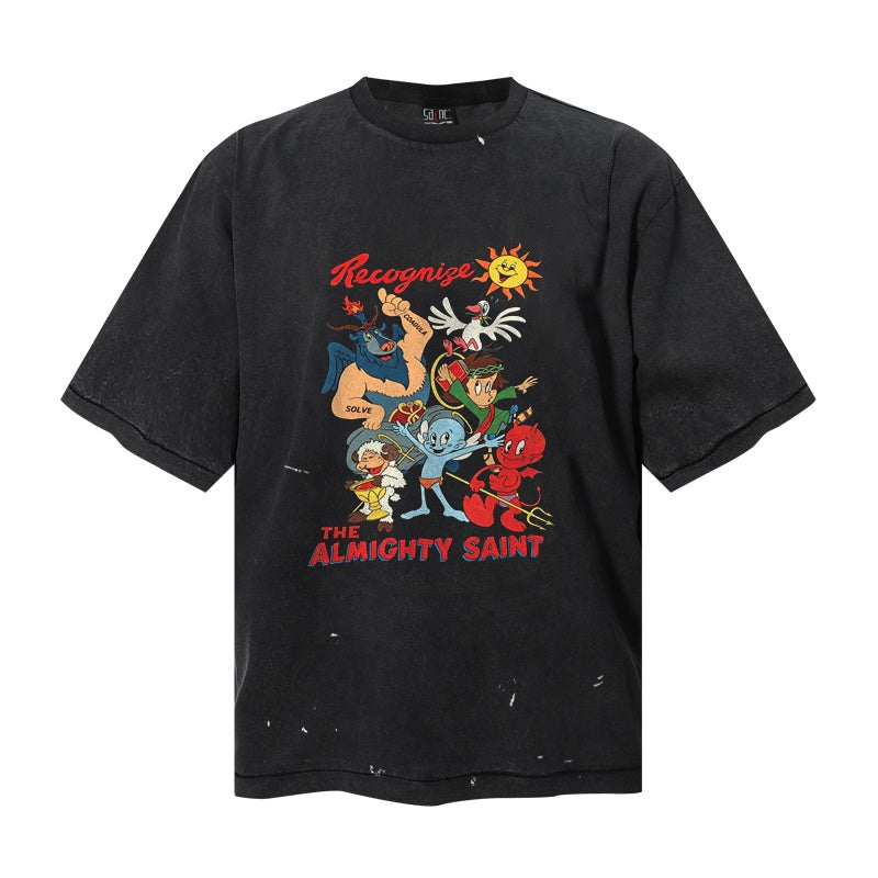 Saint Michael T Shirts Faded Destroyed Wash Classic Animated Figures Almighty Saint Letter Artwork
