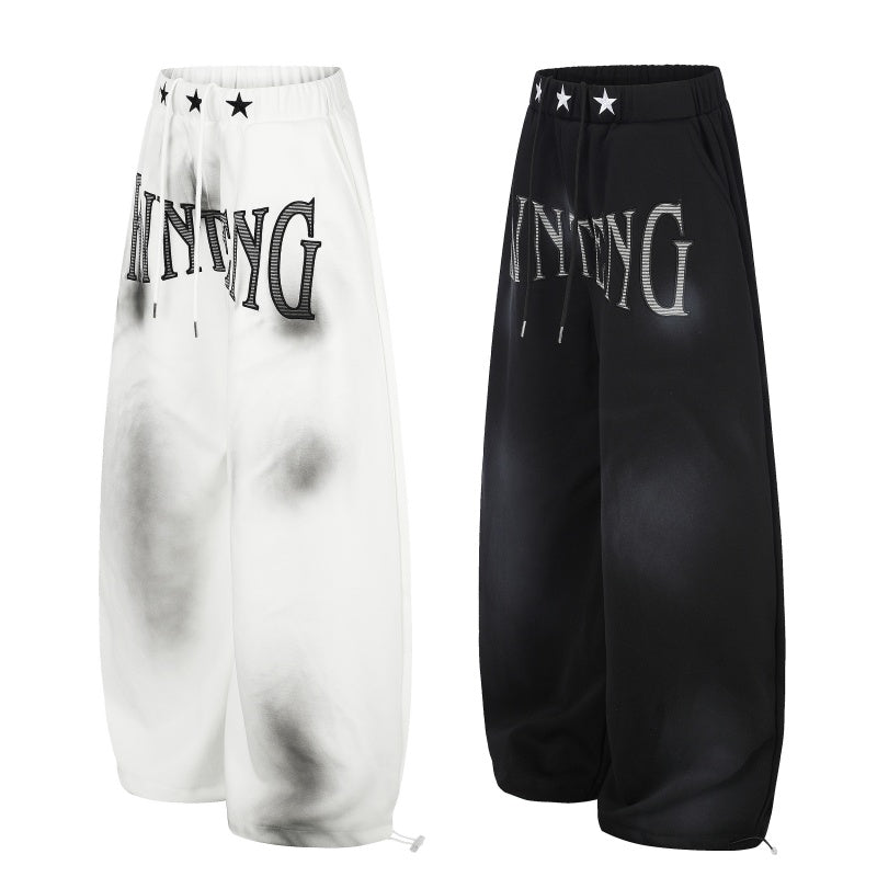 American-style streetwear harem pants Vintage Smoke Dyed Star Waistband Oversized Trousers
