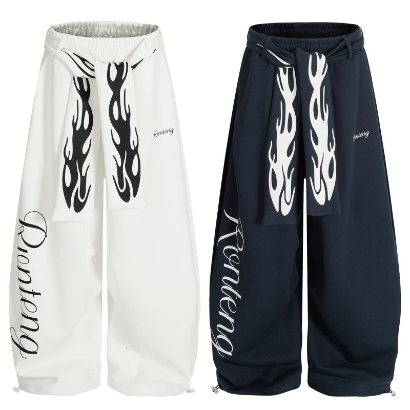 American-style streetwear harem pants Detachable Flame Strap Relaxed Fit Garment