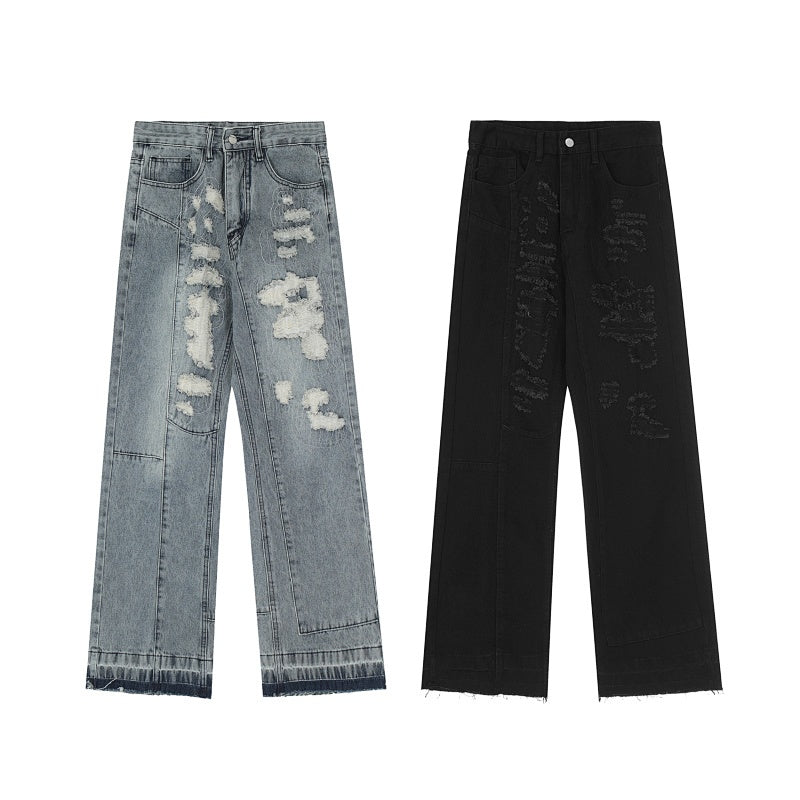 American-style streetwear harem pants Contrast stitched graphic distressed bottoms