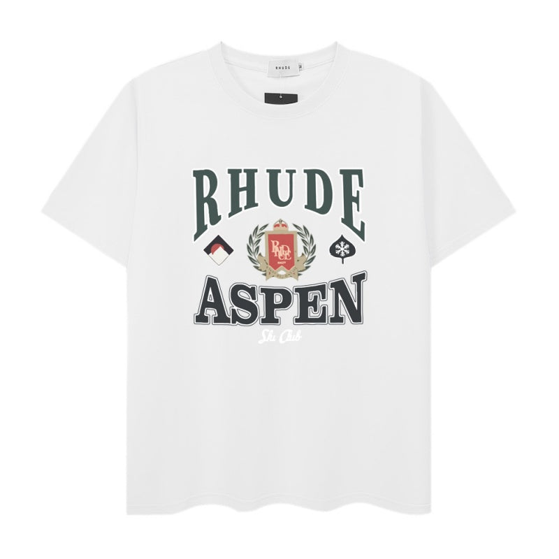 RHUDE T Shirts Distressed Aspen Lettering Art