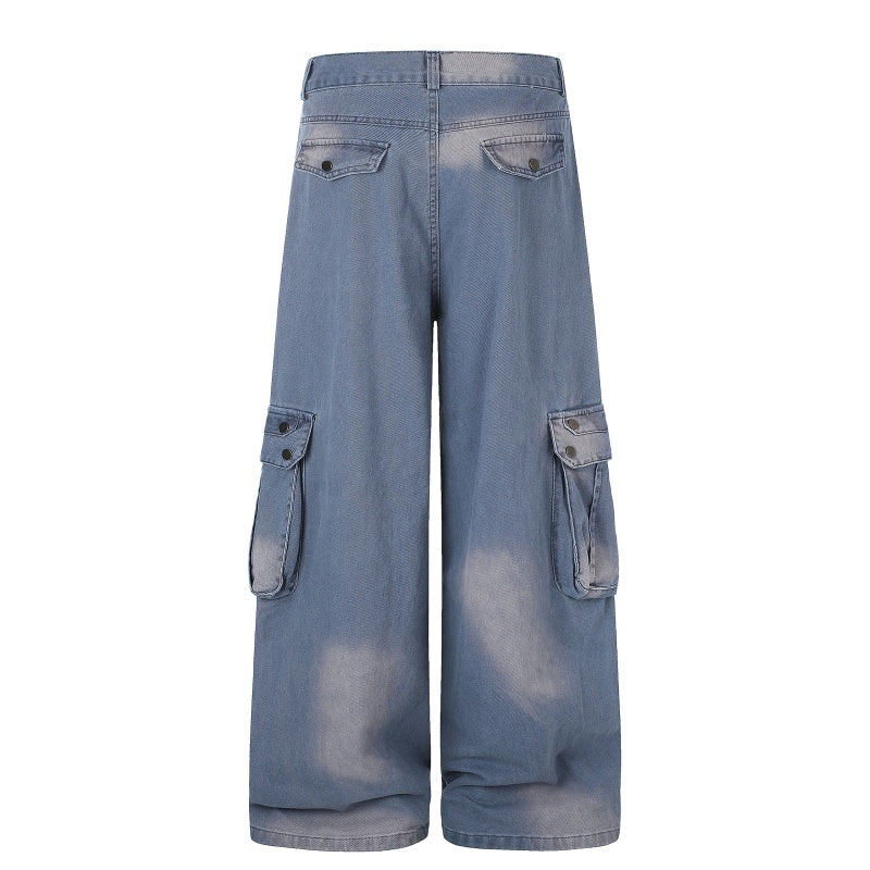 American-style streetwear harem pants Distressed Gradient Pocket Cargo Trousers