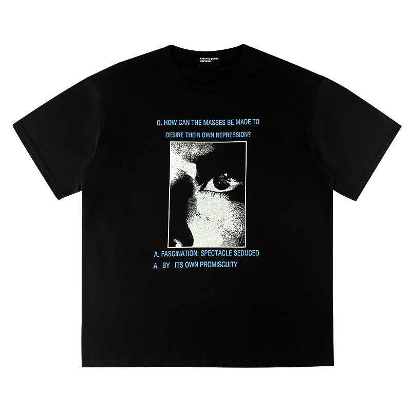 ERD T Shirts Split Figure Snapshot Print Contrast Text Casual Top