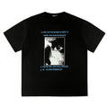 ERD T Shirts Split Figure Snapshot Print Contrast Text Casual Top