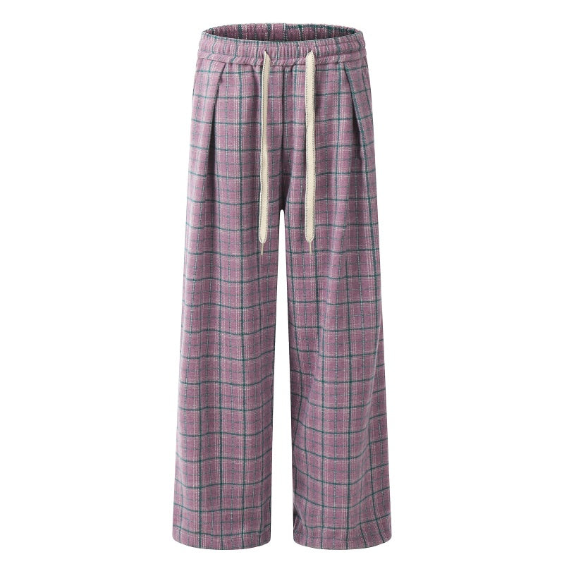 American-style streetwear harem pants Retro Purple Grey Check Relaxed Wide Leg Pants