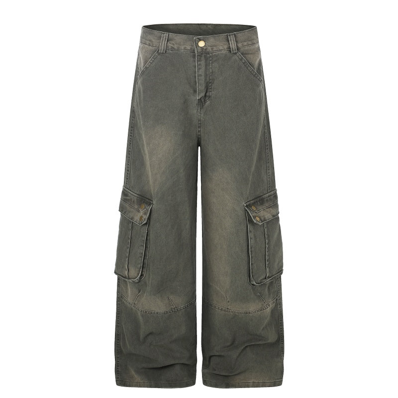 American-style streetwear harem pants Distressed Gradient Pocket Cargo Trousers