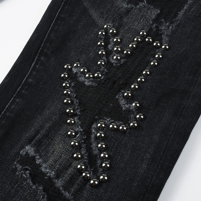 Purple brand Jeans High-quality pure cotton streetwear trousers Rhinestone