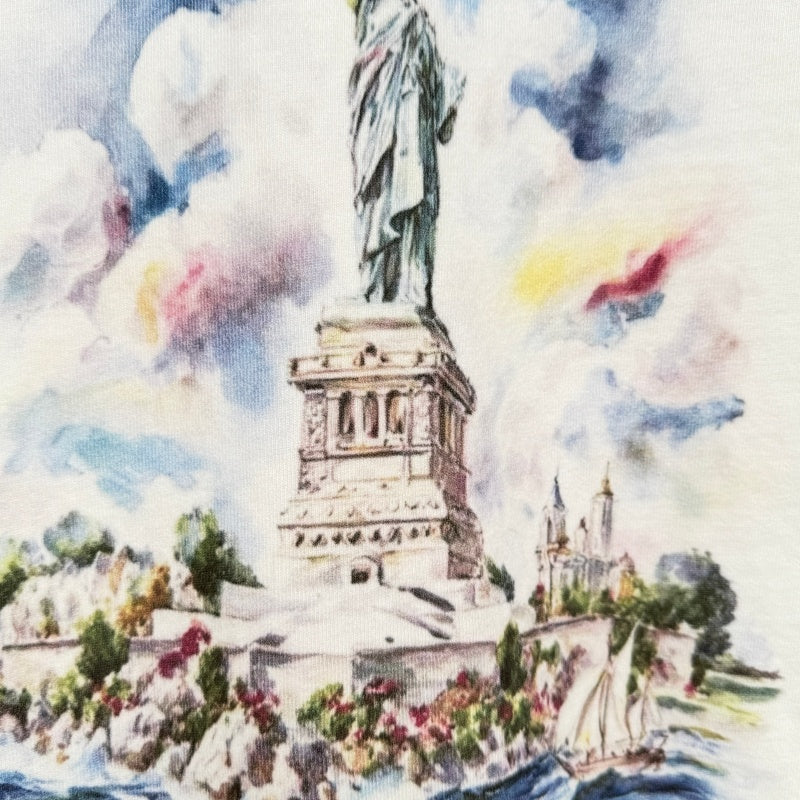 Unisex Vintage T Shirts SAINT MICHAEL × Takashi Murakami Collaboration: "Statue of Liberty" Oil Painting Graphic (Limited Edition). Features heavyweight 320g fabric (retaining its weight after washing) and authentic vintage construction with single-s