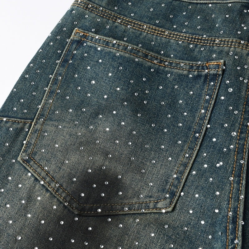 Purple brand Jeans High-quality pure cotton streetwear trousers Rhinestone-embellished loose straight-leg trousers