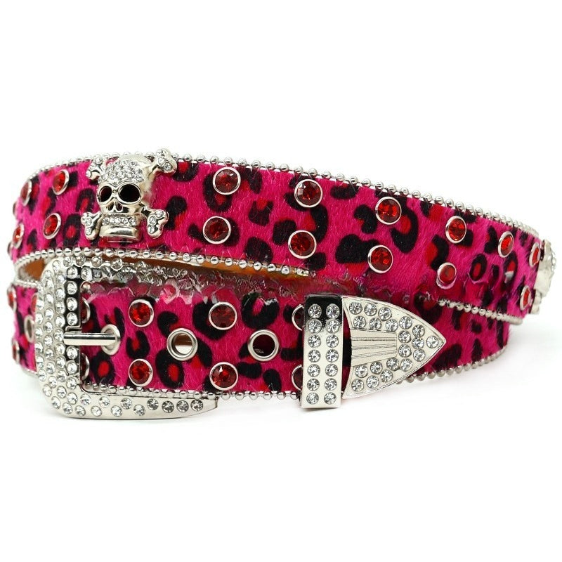 Hip-hop punk rhinestone belt skull wide belt