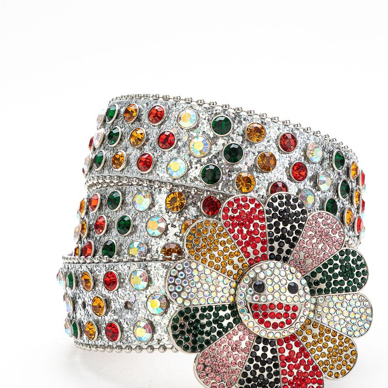 Hip-hop punk rhinestone belt personalized alloy sunflower rhinestones