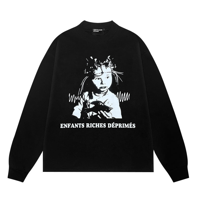 ERD Long sleeved shirt Cropped Streetwear Top Worn-effect Portrait & Letter Graphic