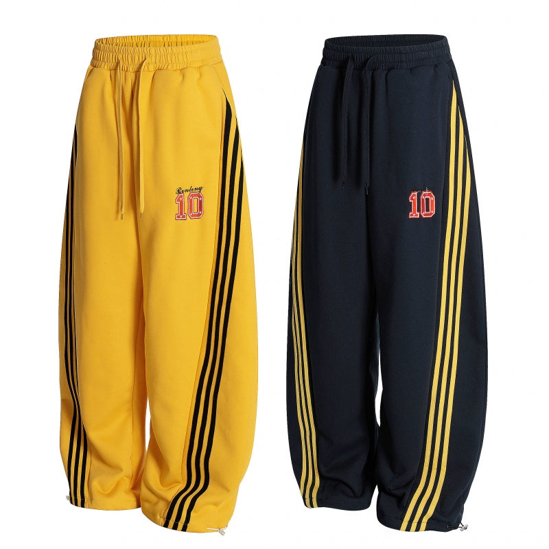 American-style streetwear harem pants Number 10 Embroidered Badge Elastic Drawstring Waist
