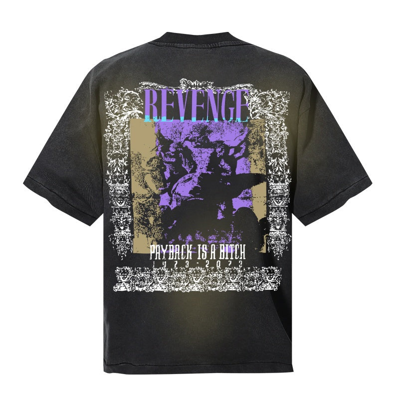 Saint Michael T Shirts Faded Green Sculpture Figure REVENGE LOVE SAINT T-shirt Front Design