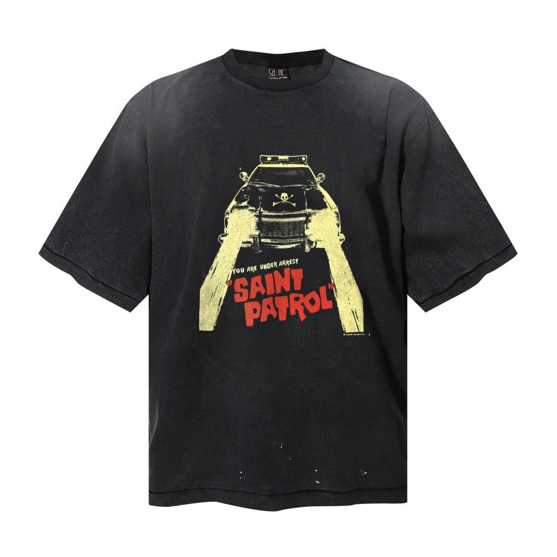 Saint Michael T Shirts Bold Red "SAINT PATROL" Distressed Lettering Motif