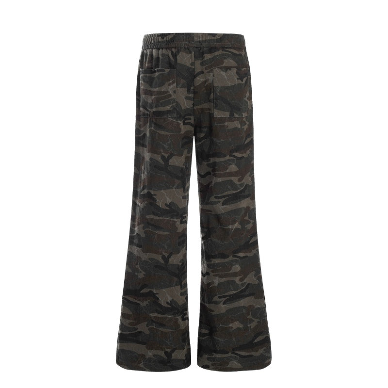 American-style streetwear harem pants Vintage Camo Letter Print Flared Trousers