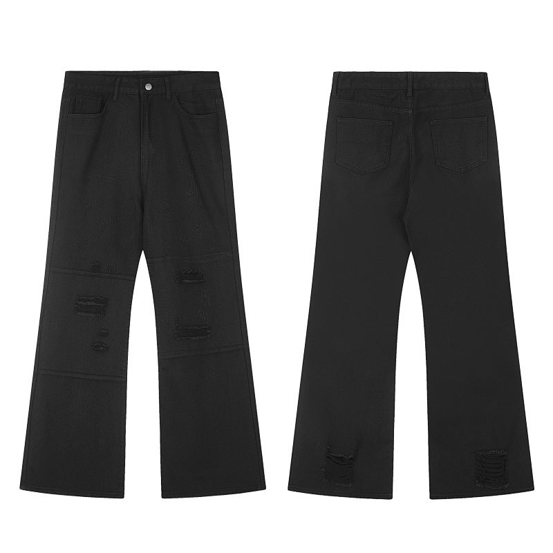 American-style streetwear harem pants Frayed Knee Detail Wide Leg Bottoms