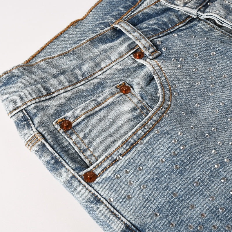 Purple brand Jeans High-quality pure cotton streetwear trousers Rhinestone cross