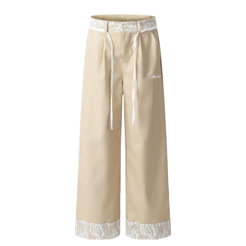 American-style streetwear harem pants Lace Trim Cuff Wide Leg Trousers
